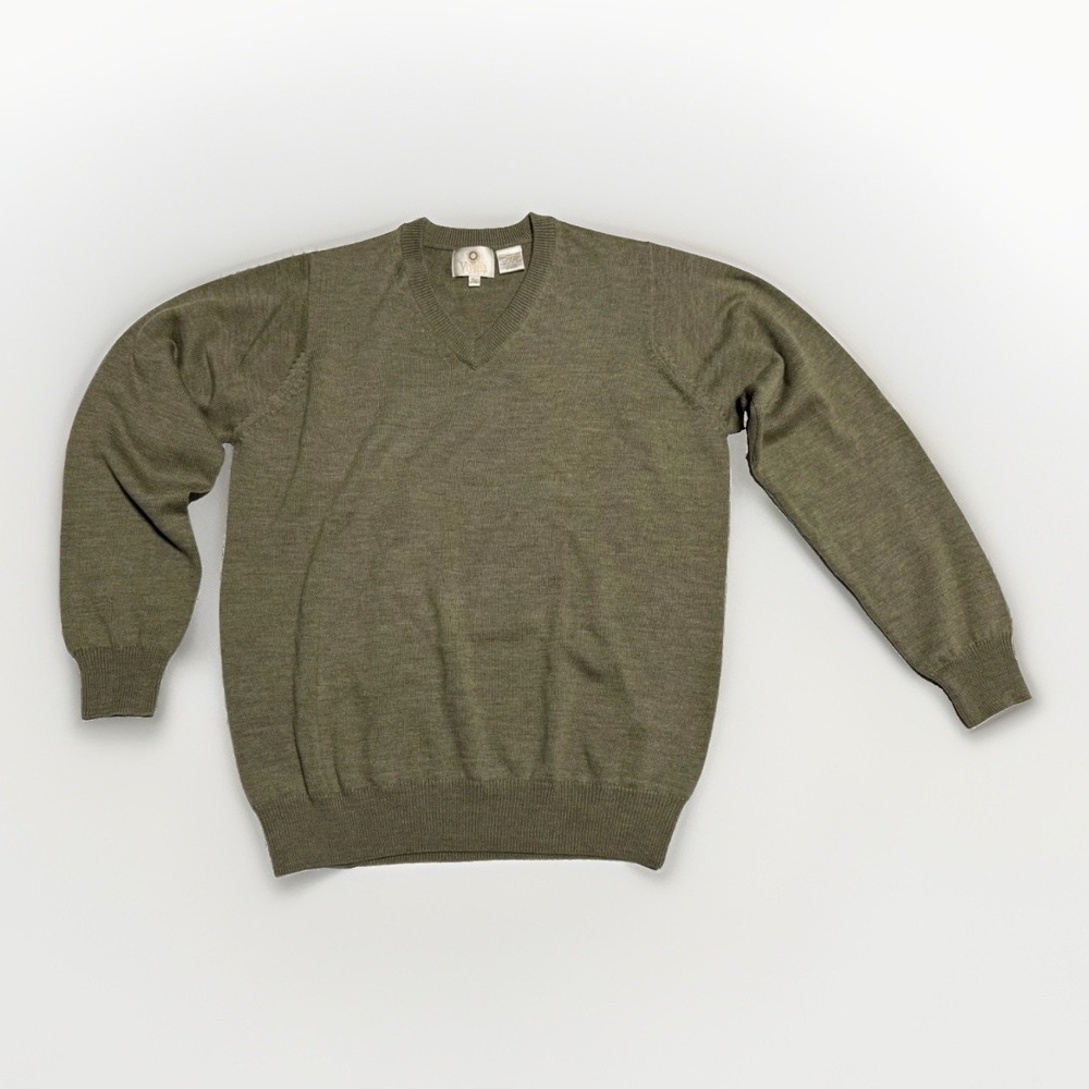 Viyella Merino Wool V-Neck Sweater Mens M Olive Green